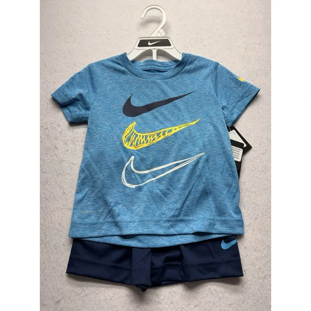 Nike Toddler Boys Dri-FIT Dropsets T-Shirt & Shorts 2-Piece Set 2T NWT Blue